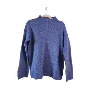 Ann Taylor Blue and White Cowl Neck Sweater